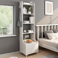IOTXY White Bedside Table Bookshelf - 71 Tall Floorstanding Wooden Open Shelf Bookcase with 2-Drawers and 4-Shelves, Bedroom Bed