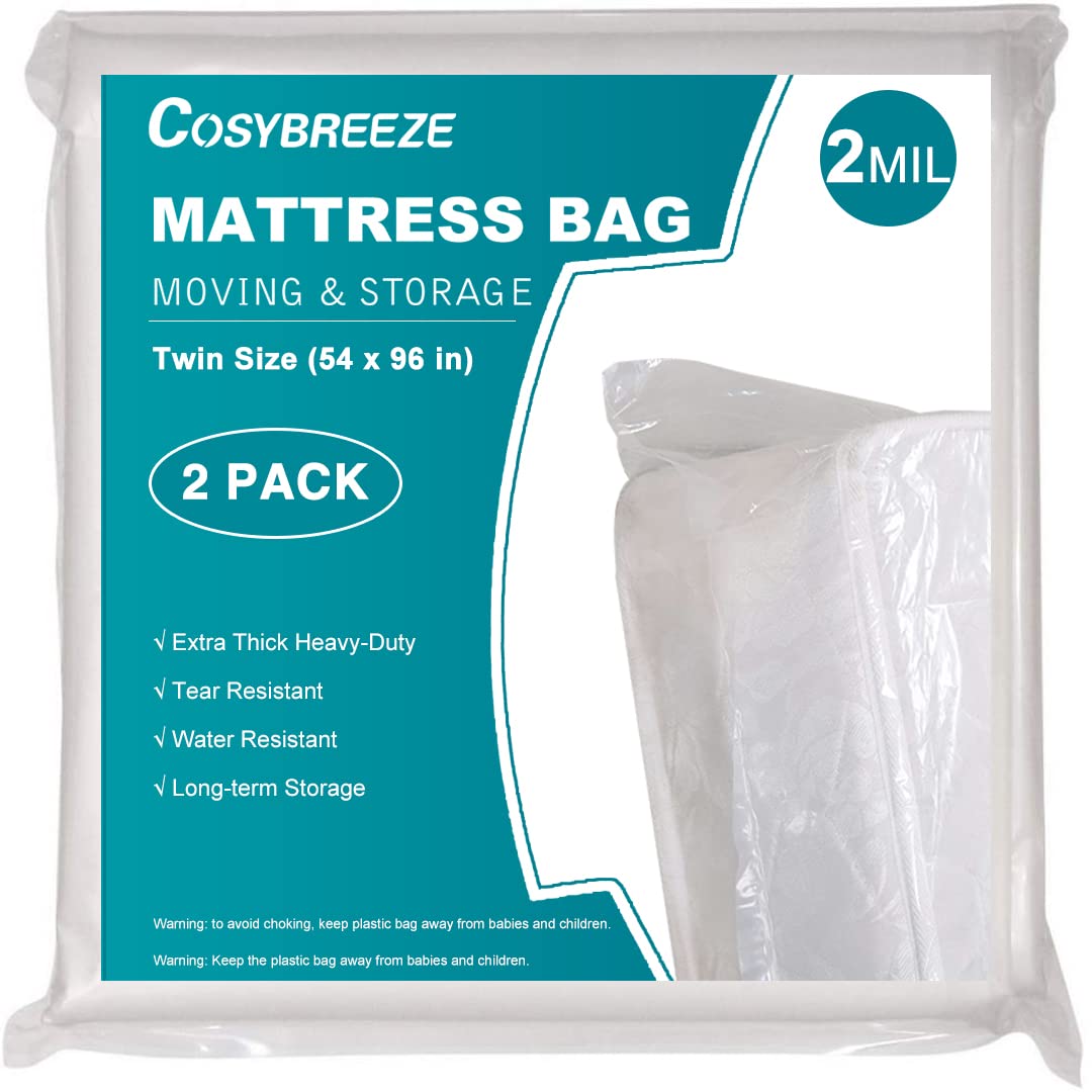 2 Pack Mattress Bag For Moving, Mattress Cover, 2 Mil Twin Size Mattress Storage Bag - Heavy Duty Thick Plastic Wrap Moving Matt
