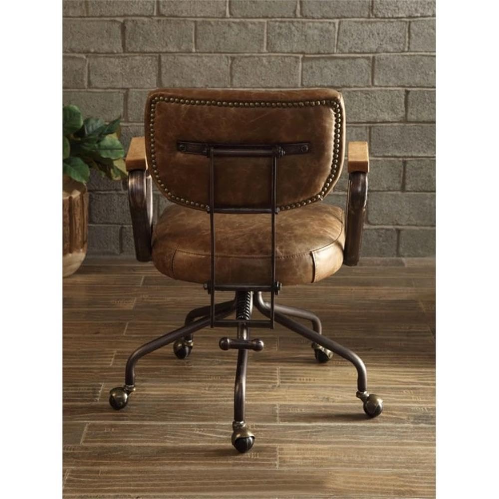 Acme Hallie Leather Swivel Office Chair in Vintage Brown
