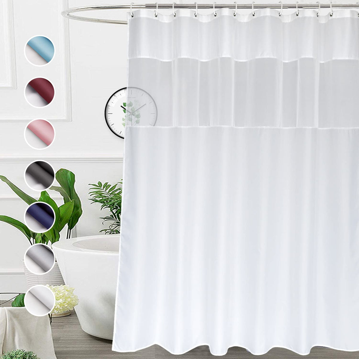 Ufriday Long White Shower Curtains 72 X 75 Inches, Modern Water Repellent Cloth Polyester Fabric Shower Curtains For Bathroom Wi