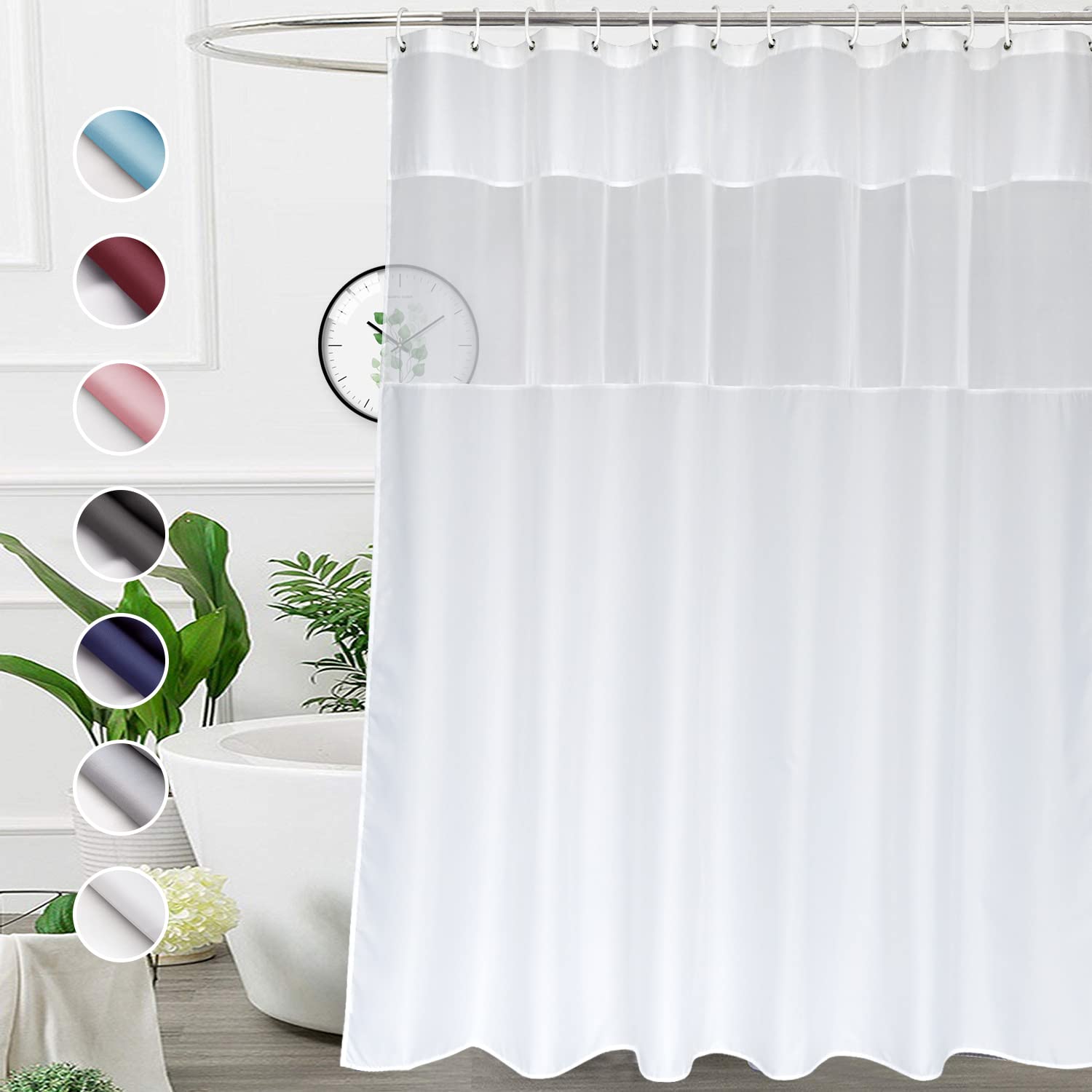 Ufriday Long White Shower Curtains 72 X 75 Inches, Modern Water Repellent Cloth Polyester Fabric Shower Curtains For Bathroom Wi