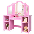 Costzon Kids Vanity, 2 in 1 Princess Makeup Desk Dressing Table with Detachable Top, Toddler Vanity with Tri-fold Mirror & Stora