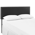 CasaFoyer  Phoebe King Headboard | Minimalist Design | Faux Leather Upholstery | Silver Nail Button Trim | Solid Wood Frame | Adjustable Legs