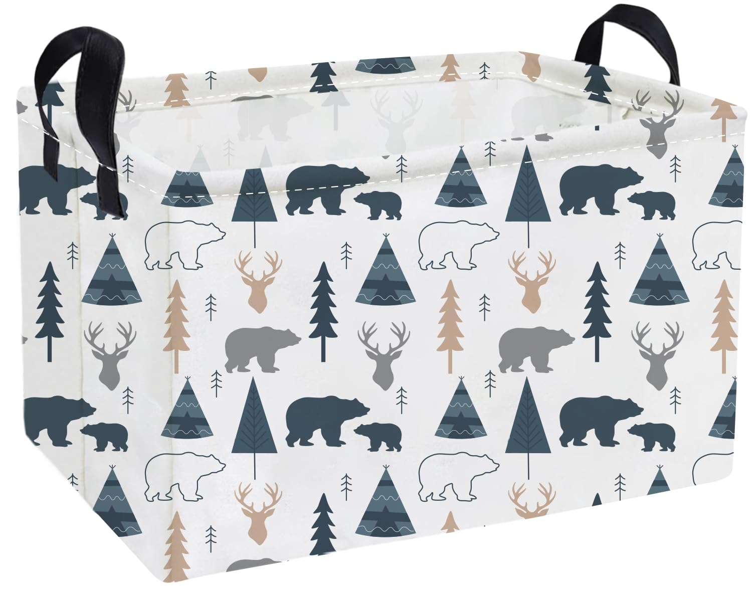 Essme Rectangular Kids Baskets,Bear Storage Basket with Handles for Boys Room Decor, Woodland Box,Cute Storage Bin(Bear)