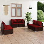 vidaXL 6 Piece Patio Lounge Set Designed with Poly Rattan and Powder Coated Steel Frame - Includes Thick Cushions and Pillows, Brown and Cinnamon Red