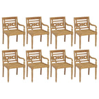 vidaXL 8X Solid Teak Wood Batavia Chairs Outdoor Patio Balcony Backyard Terrace Lounge Dinner Dining Seating Wooden Yard Home Furniture