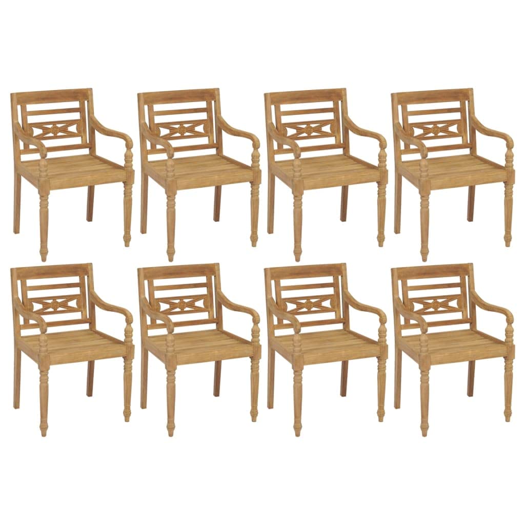 vidaXL 8X Solid Teak Wood Batavia Chairs Outdoor Patio Balcony Backyard Terrace Lounge Dinner Dining Seating Wooden Yard Home Furniture