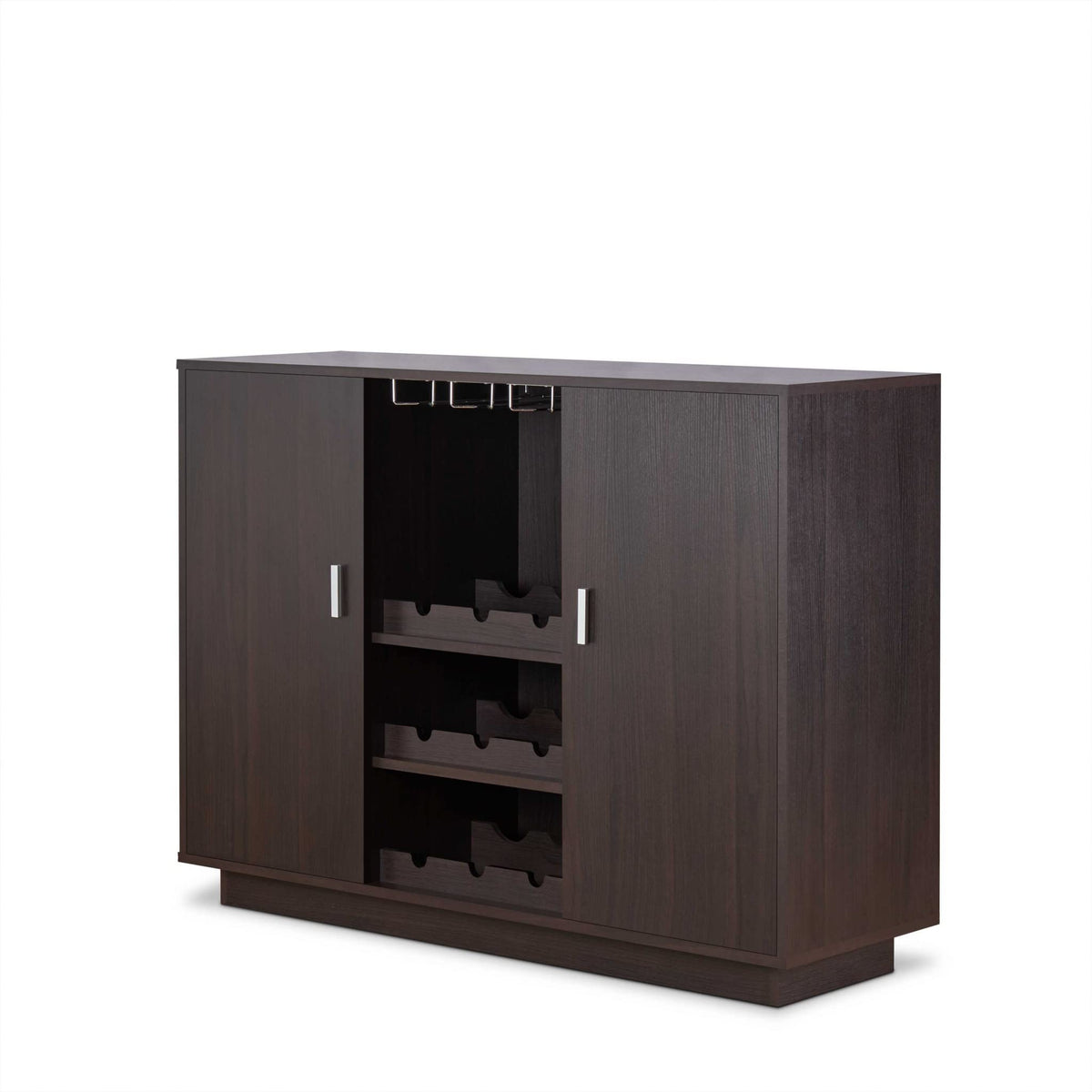 HomeRoots Espresso Wood Finish Wine and Stemware Cabinet