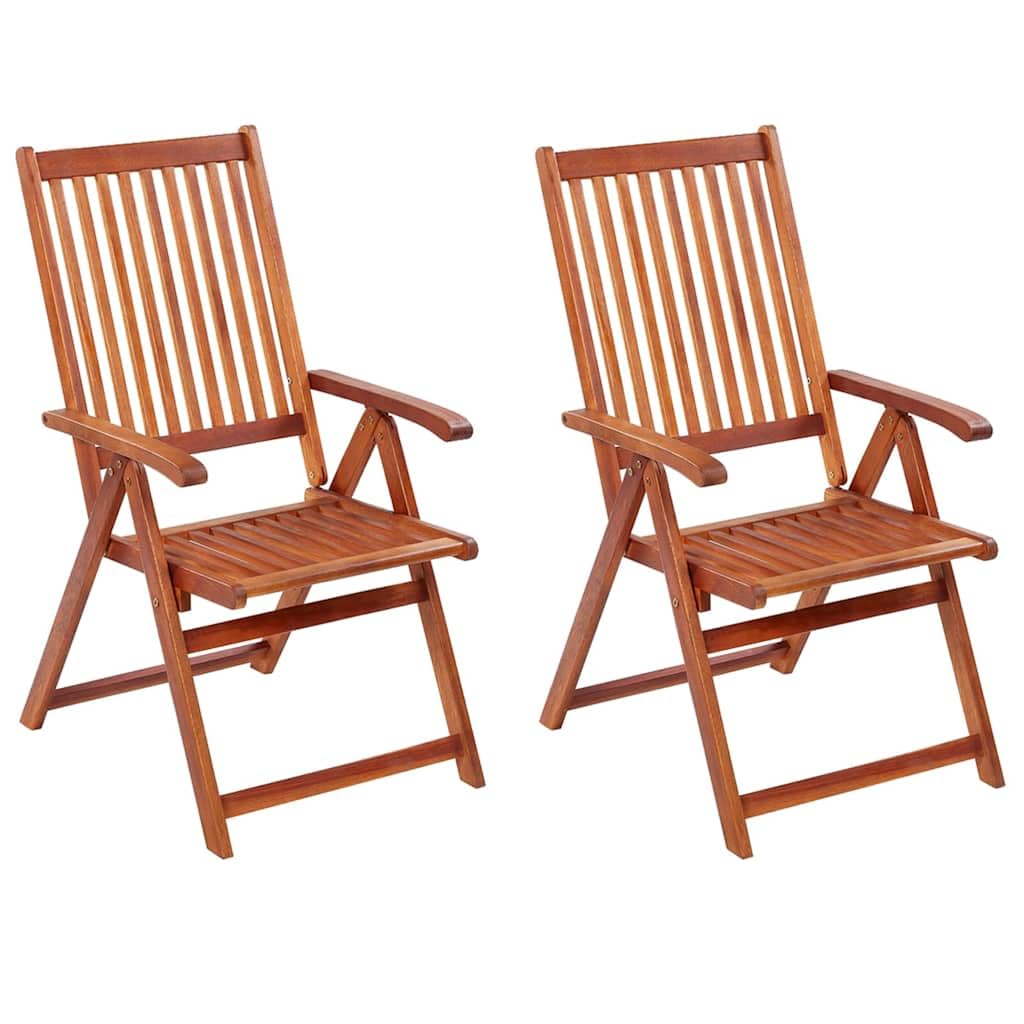 vidaXL Patio Folding Chairs - Set of 2 Wooden Acacia Loungers for Garden/Terrace | Adjustable Recliners for Camping | Space-Saving Natural Brown Outdoor Furniture