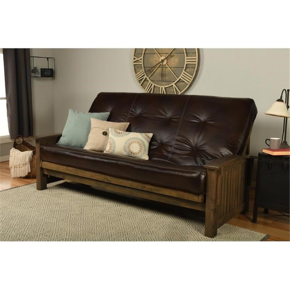 Kodiak Furniture Washington Queen Size Futon Frame and Mattress Set - Wood Futon Frame with Mattress Included in Java Brown Color