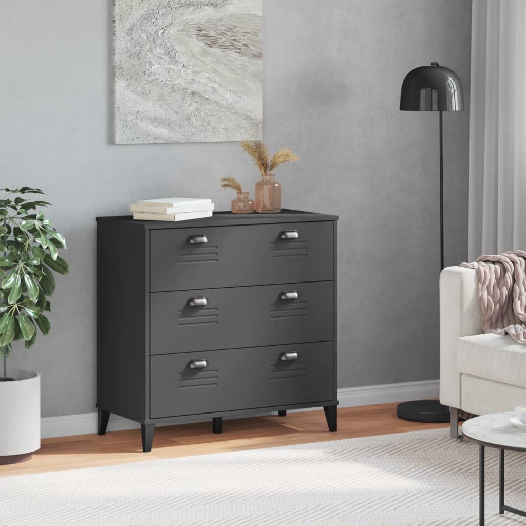vidaXL Anthracite Gray Drawer Chest - Solid Pine Wood with 3 Pull-Out Drawers and Ample Storage for Home/Living Room/Office