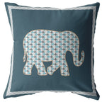 HomeRoots White On Muted Blue Broadcloth 20â€ Spruce Blue Elephant Indoor Outdoor Throw Pillow