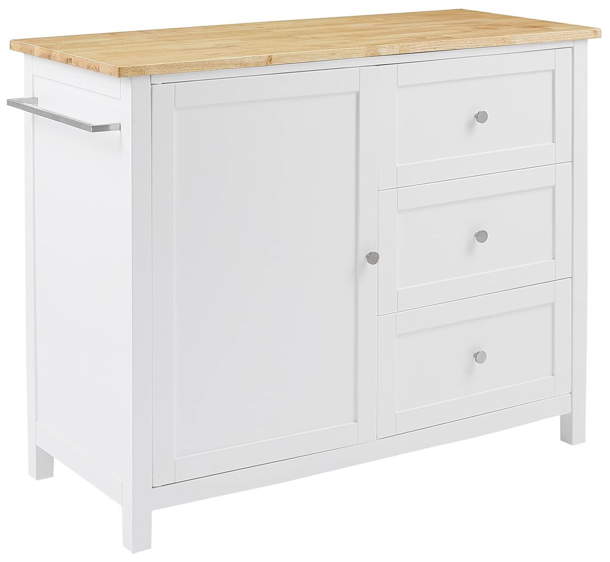 Crosley Furniture Soren Wood Top Rolling Kitchen Island Cart, Microwave Stand, Coffee Bar, With Shelves, White