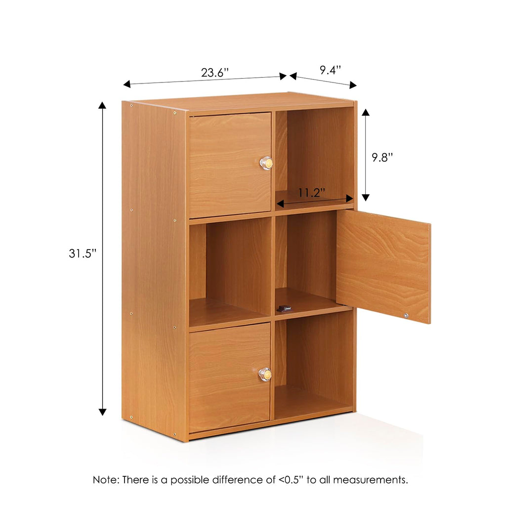 Furinno Pasir 3 Tier Shelf with 3 Door/Round Handle, Steam Beech
