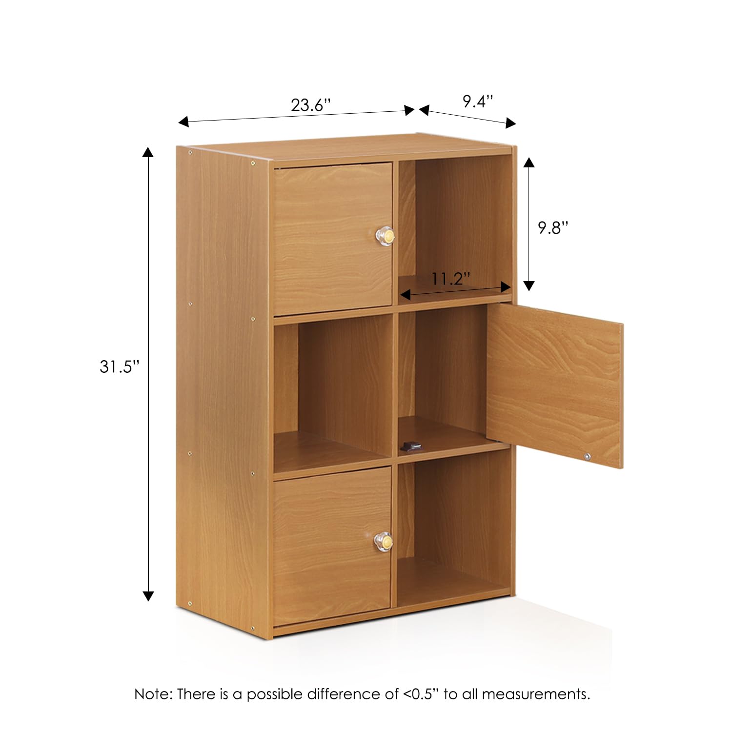 Furinno Pasir 3 Tier Shelf with 3 Door/Round Handle, Steam Beech