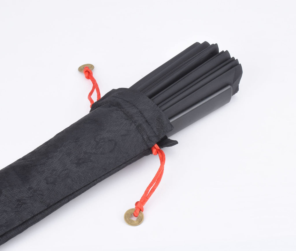 Folding Fan Black-Large Hand Fan Chinese Kung Fu Tai Chi Plastic-Nylon Hand Held Folding Fans For Men/Women With A Fabric Case F