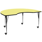 Flash Furniture Mobile Kidney Thermal Laminate Activity Table With Standard Height Adjustable Legs, 48"W X 96"L, Yellow