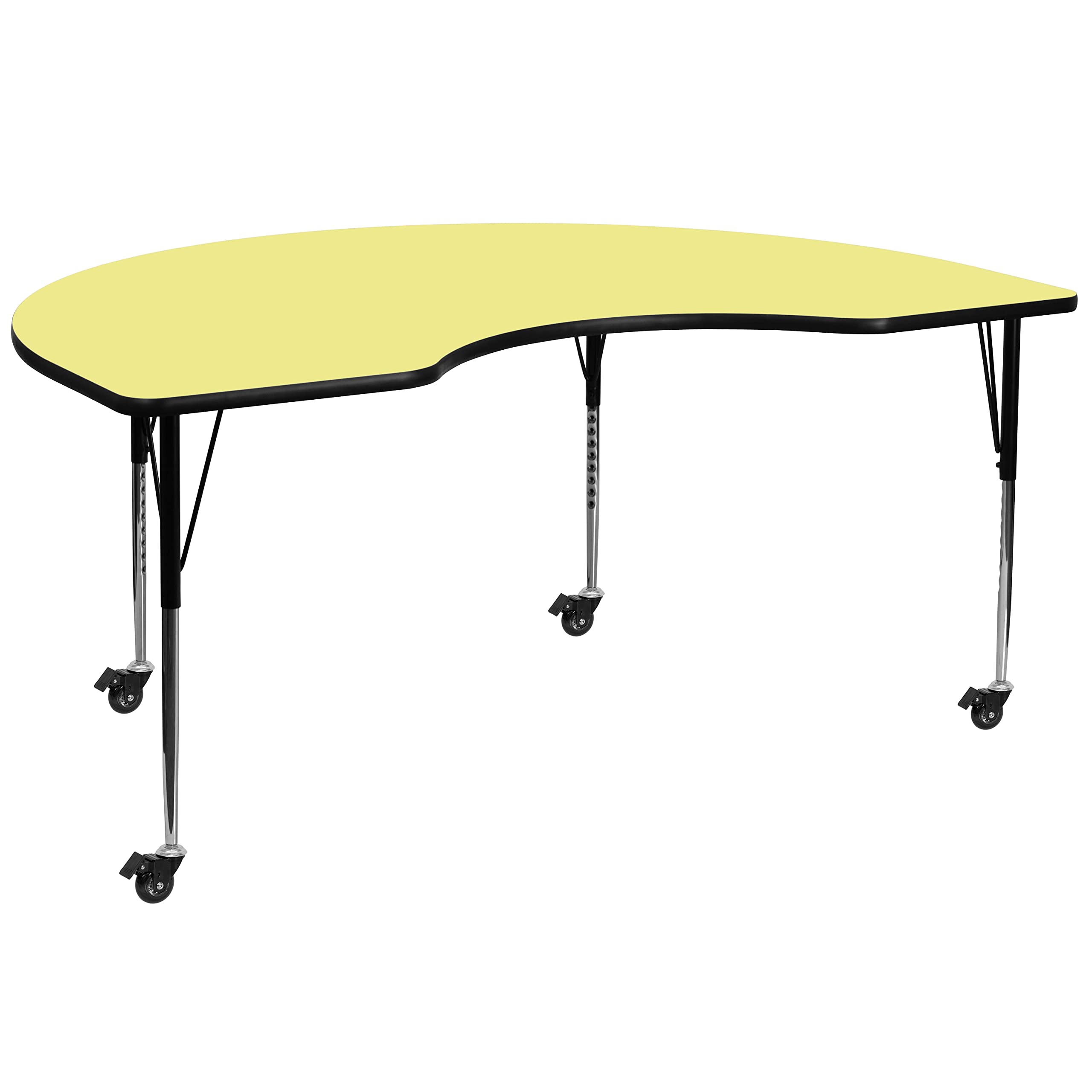Flash Furniture Mobile Kidney Thermal Laminate Activity Table With Standard Height Adjustable Legs, 48"W X 96"L, Yellow