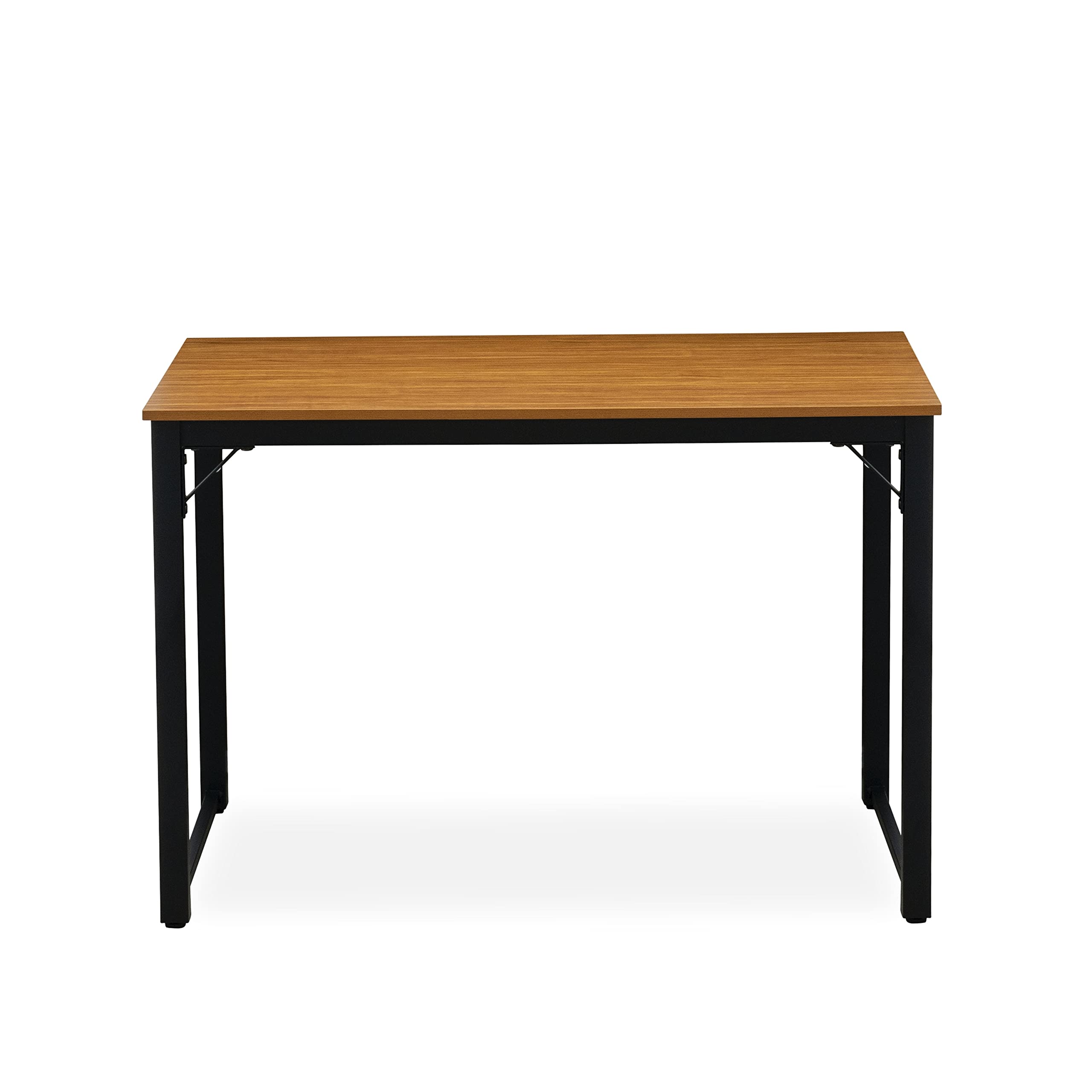 East West Furniture Parmer 3 Piece Metal Frame Dining Set for Small Spaces Contains a Rectangle Table and 2 Benches, 43x28x30 Inch, Black Top and Brown Wood