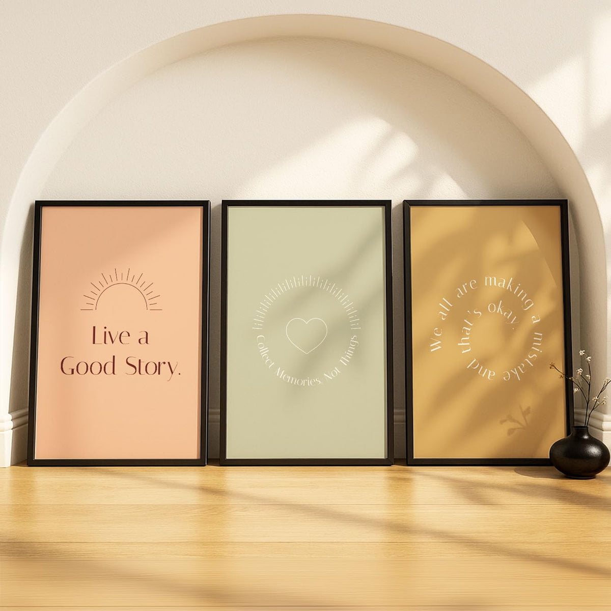 SoulAbiti Minimalist Life Quotes set of 3 Framed Wall Print 12x18 inch Black Frame PlexiGlass Positive Affirmation Art ready to