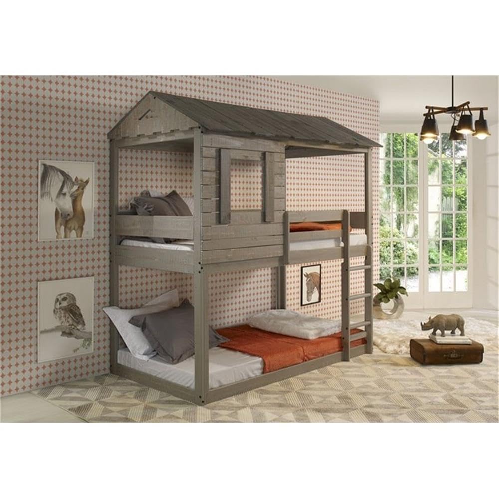 Acme Furniture Darlene Farmhouse Wood Twin Over Twin Bunk Bed in Rustic Gray