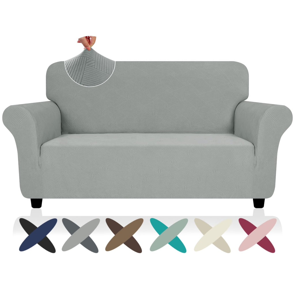 Znsayotx Super Stretch Loveseat Covers (55'-69'), New Striped Love Seat Slipcover, Dogs Pet Friendly Anti-Slip Couch Protector Spandex Durable 2 Seater Fabric Sofa Cover(Light Grey, Loveseat)