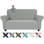 Znsayotx Super Stretch Loveseat Covers (55'-69'), New Striped Love Seat Slipcover, Dogs Pet Friendly Anti-Slip Couch Protector Spandex Durable 2 Seater Fabric Sofa Cover(Light Grey, Loveseat)