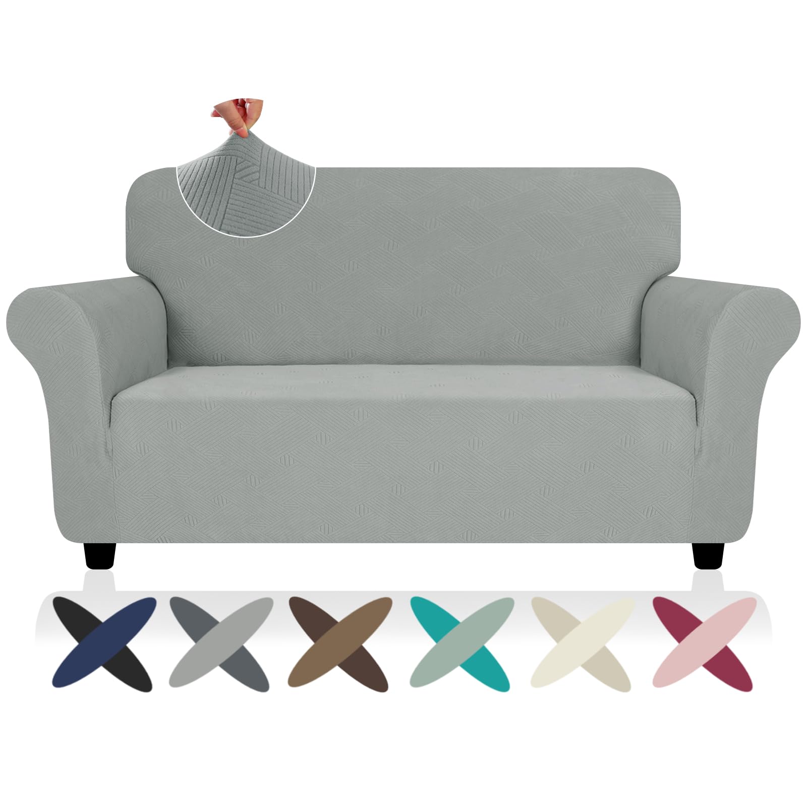 Znsayotx Super Stretch Loveseat Covers (55'-69'), New Striped Love Seat Slipcover, Dogs Pet Friendly Anti-Slip Couch Protector Spandex Durable 2 Seater Fabric Sofa Cover(Light Grey, Loveseat)