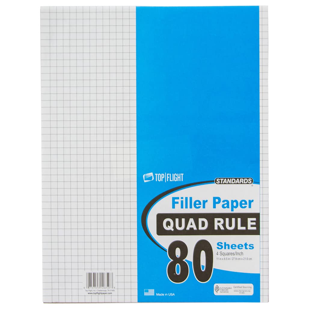 Top Flight Filler Paper, Quadrille Rule, 11 X 8.5 Inches, 80 Sheets (12650)