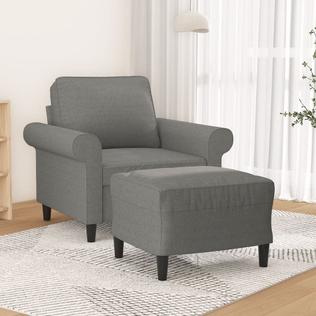 vidaXL Modern Sofa Chair with Footstool in Dark Gray - Comfortable Fabric Lounge Seating for Living Room and Office Space