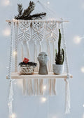 Aain Modern Boho DCor For The Living Room, Bathroom, Office, And Balcony Macrame Wall Hanging Shelf Cotton Rope Natural Pine Woo