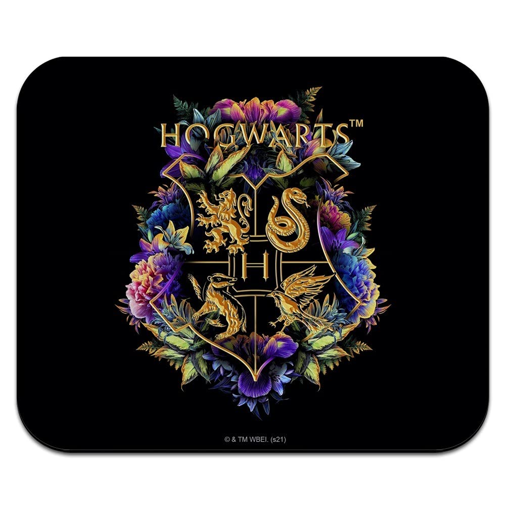 Harry Potter Hogwarts Floral Crest Low Profile Thin Rubber Mouse Pad Mousepad