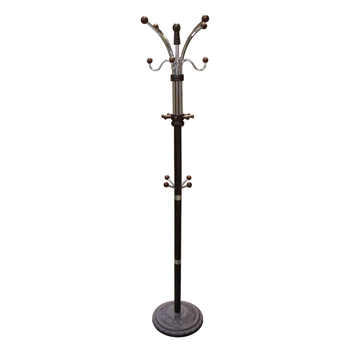 Ore International Metal/Wood Coat Rack, 73&quot;, Espresso