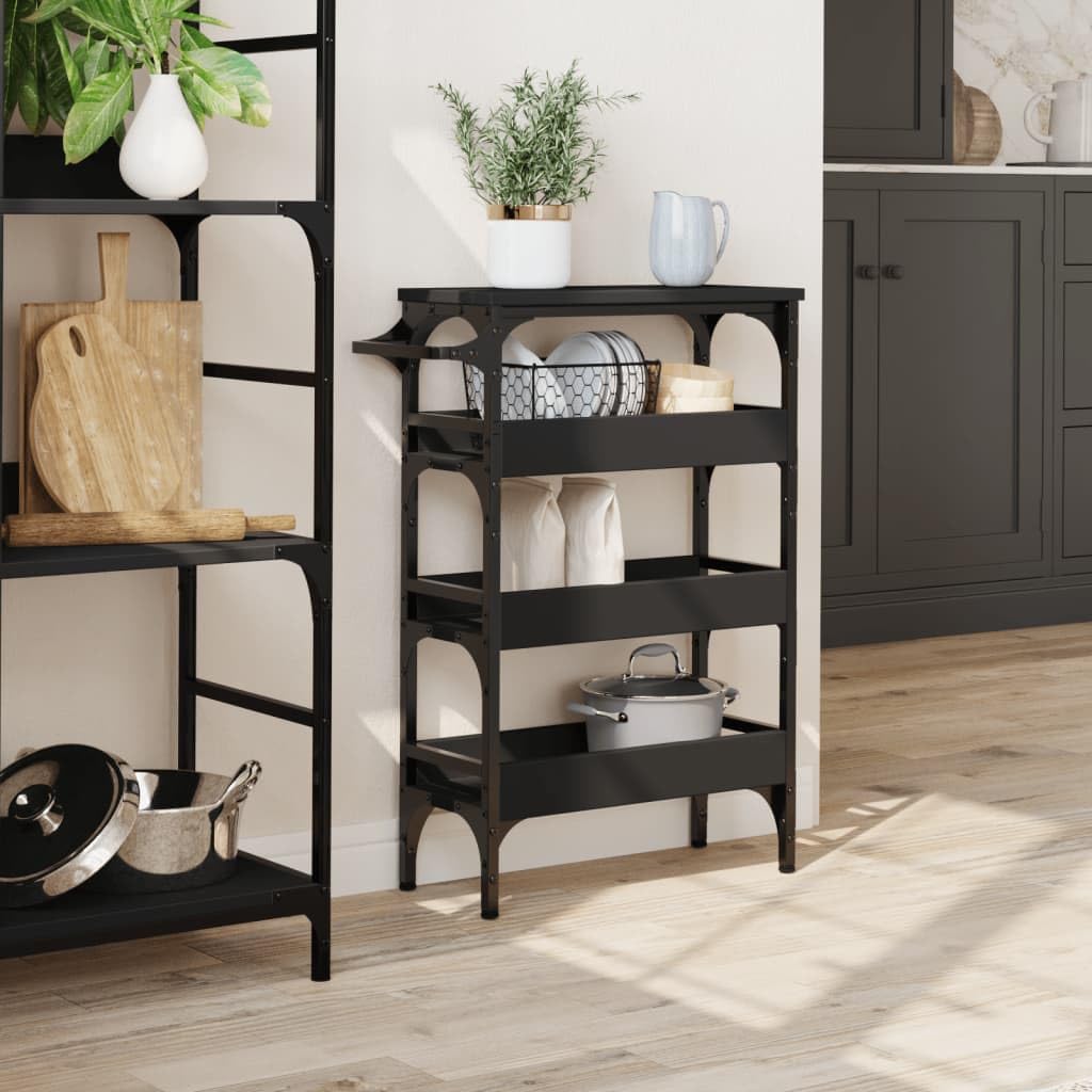 vidaXL Black Kitchen Trolley - Engineered Wood Storage Cart with Wheels, Towel Rack, 20.9&quot;x7.9&quot;x29.9&quot;, Versatile Shelving for Any Room