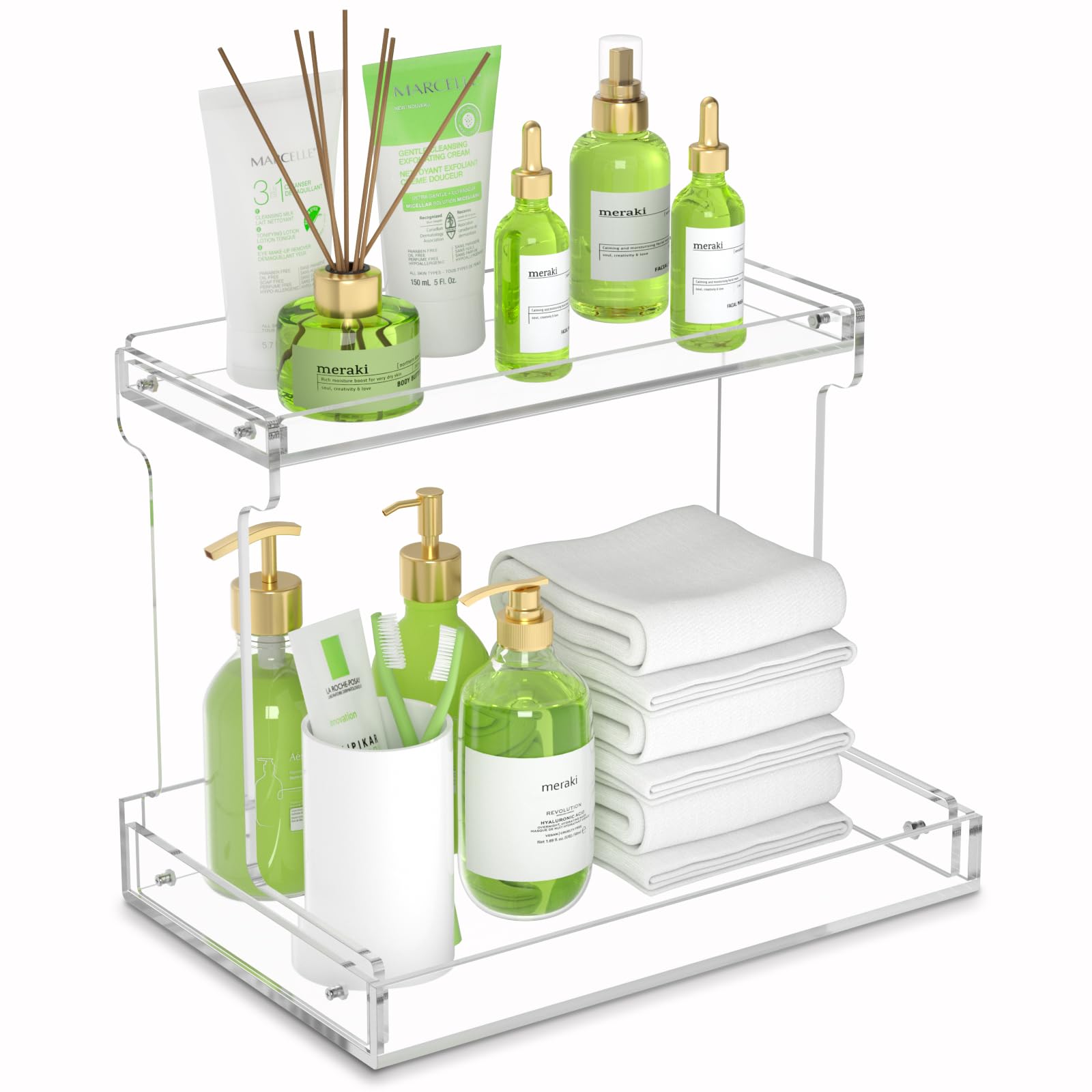 NPPLUS Bathroom Countertop Organizer, 2-Tier Clear Acrylic Counter Storage Shelf for Bathroom Counter Organizer, Clear Makeup St