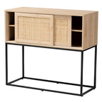 Baxton Studio Amelia Mid-Century Modern Transitional Natural Brown Finished Wood and Natural Rattan Sideboard Buffet