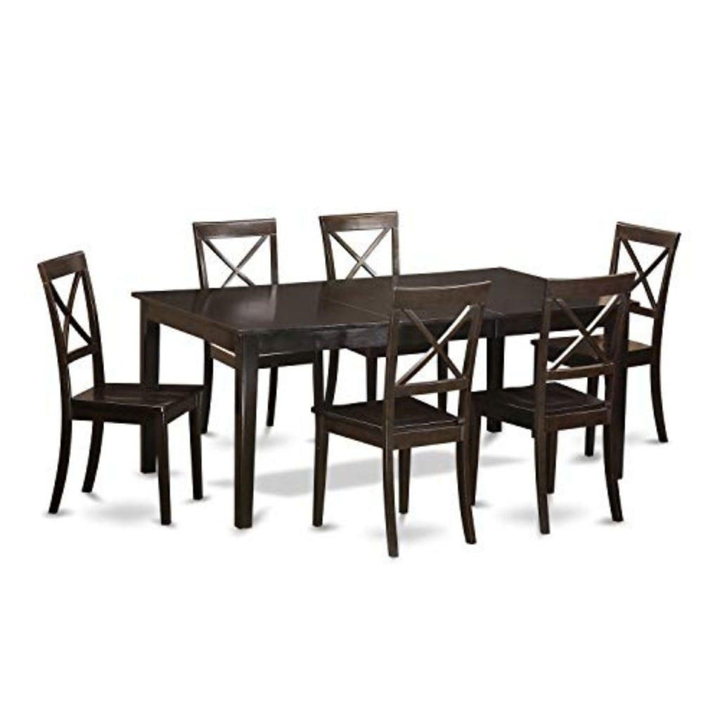 East West Furniture HEBO7-CAP-W Henley 7 Piece Set Consist of a Rectangle Dining Room Table with Pedestal and 6 Wood Seat Chairs, 42x72 Inch