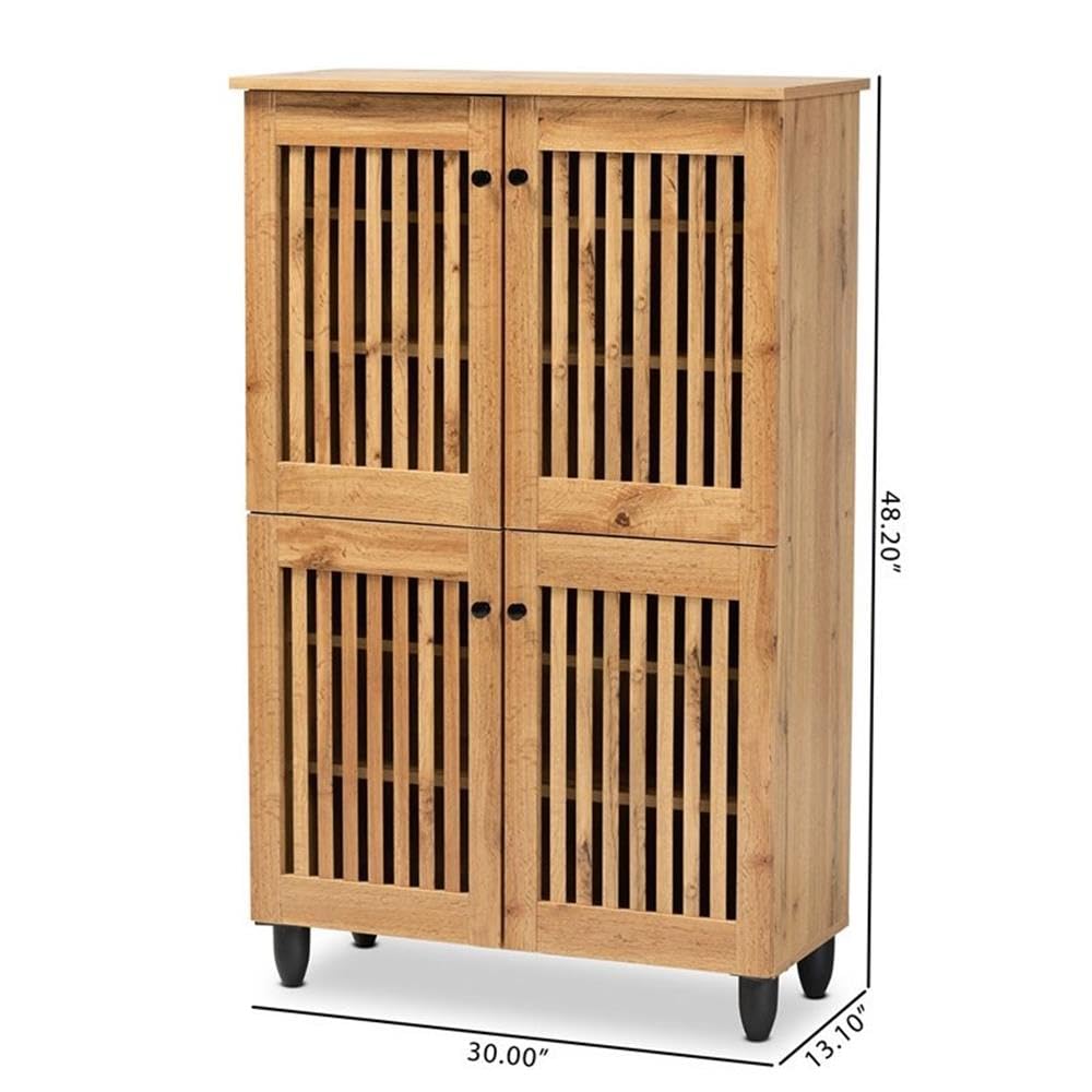 Baxton Studio Fernanda Modern and Contemporary Oak Brown Finished Wood 4-Door Shoe Storage Cabinet