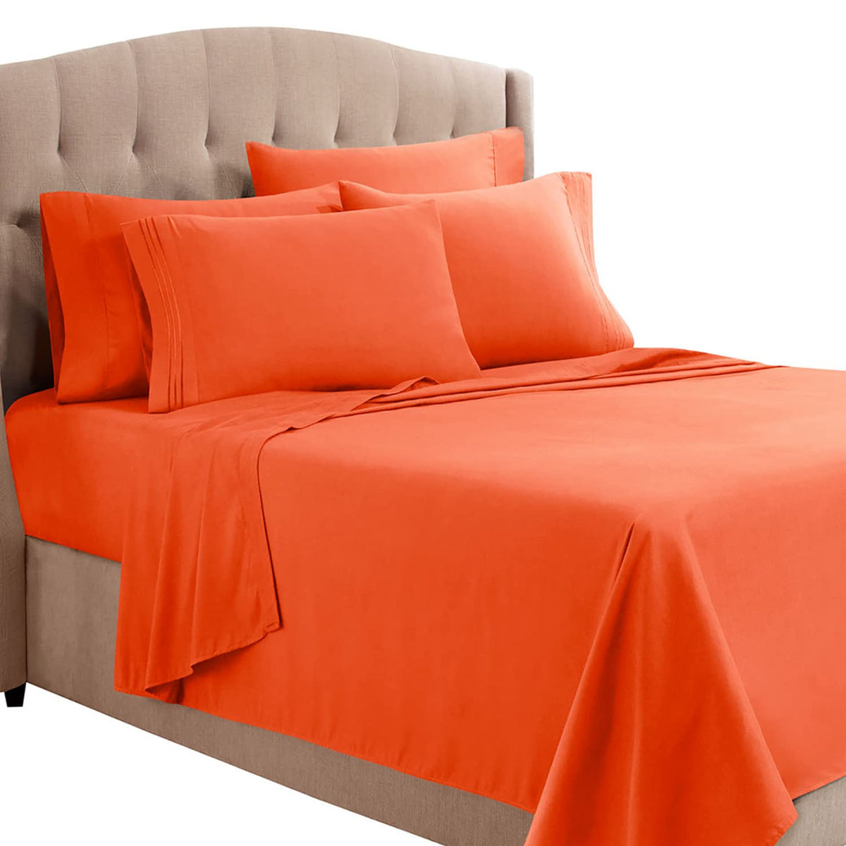 Clara Clark Bed Sheets, Premier 1800 Series Bed Sheet Set With Extra Set Pillowcases, Deep Pocket Fitted Sheet, Luxury Soft Bedding Sheets & Pillowcases, Twin Xl, Orange Rust