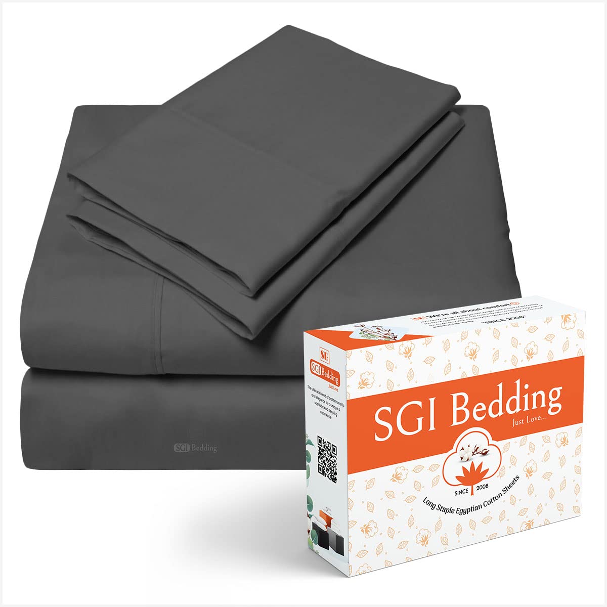 Sgi 500 Tc 100% Egyptian Cotton Bed Sheets, Luxurious Soft For Premium Hotel Quality 4Pc Sheet Set - 1 Fitted Sheet, 1 Flat Shee