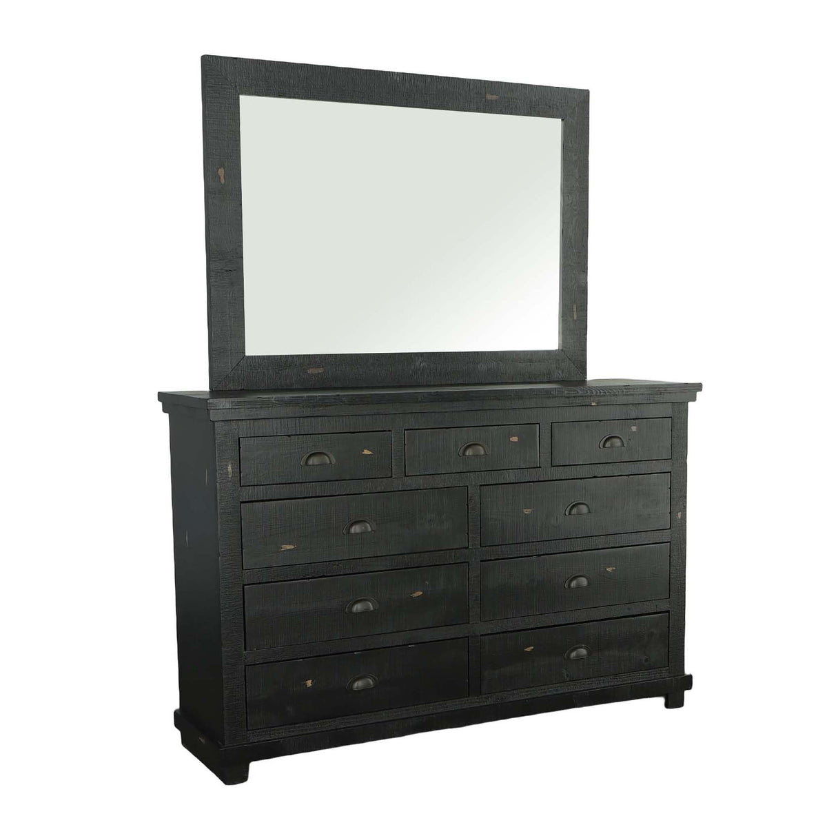 Progressive Furniture Willow Drawer Dresser With Mirror In Distressed Black