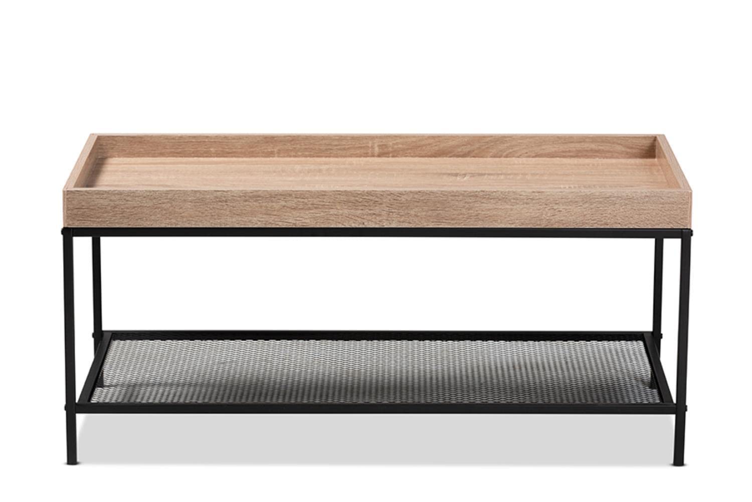 Baxton Studio Overton Modern Industrial Oak Brown Finished Wood and Black Metal Coffee Table