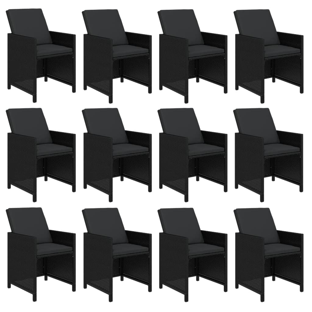 vidaXL Patio Dining Set 13 Piece with Cushions Garden Outdoor Terrace Balcony Dining Dinner Dinette Table and Chair Furniture Poly Rattan Black
