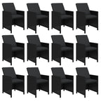vidaXL Patio Dining Set 13 Piece with Cushions Garden Outdoor Terrace Balcony Dining Dinner Dinette Table and Chair Furniture Poly Rattan Black