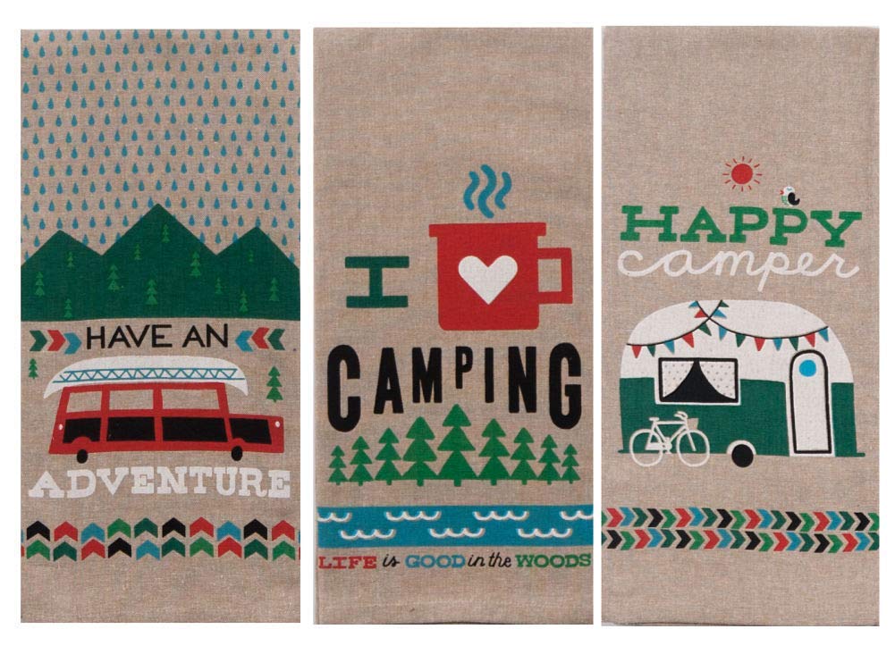 Kay Dee Designs Camping Adventures Chambray Tea Towel Set of 3: Bundle Designs Include: Have an Adventure - I Heart Camping - Ha