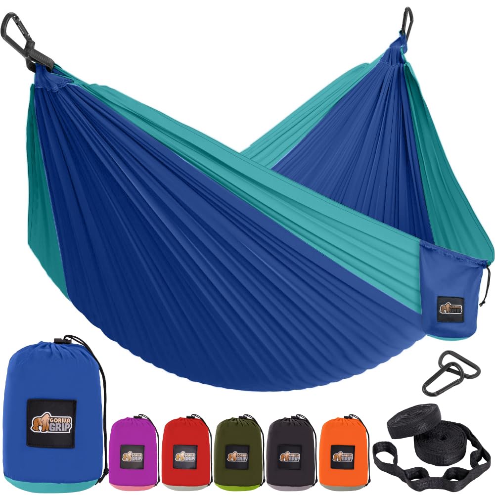 GORILLA GRIP Durable Portable Camping Hammock, Holds 400lbs with Heavy Duty Tree Straps, Comfortable Travel Swing, Camp Hammocks
