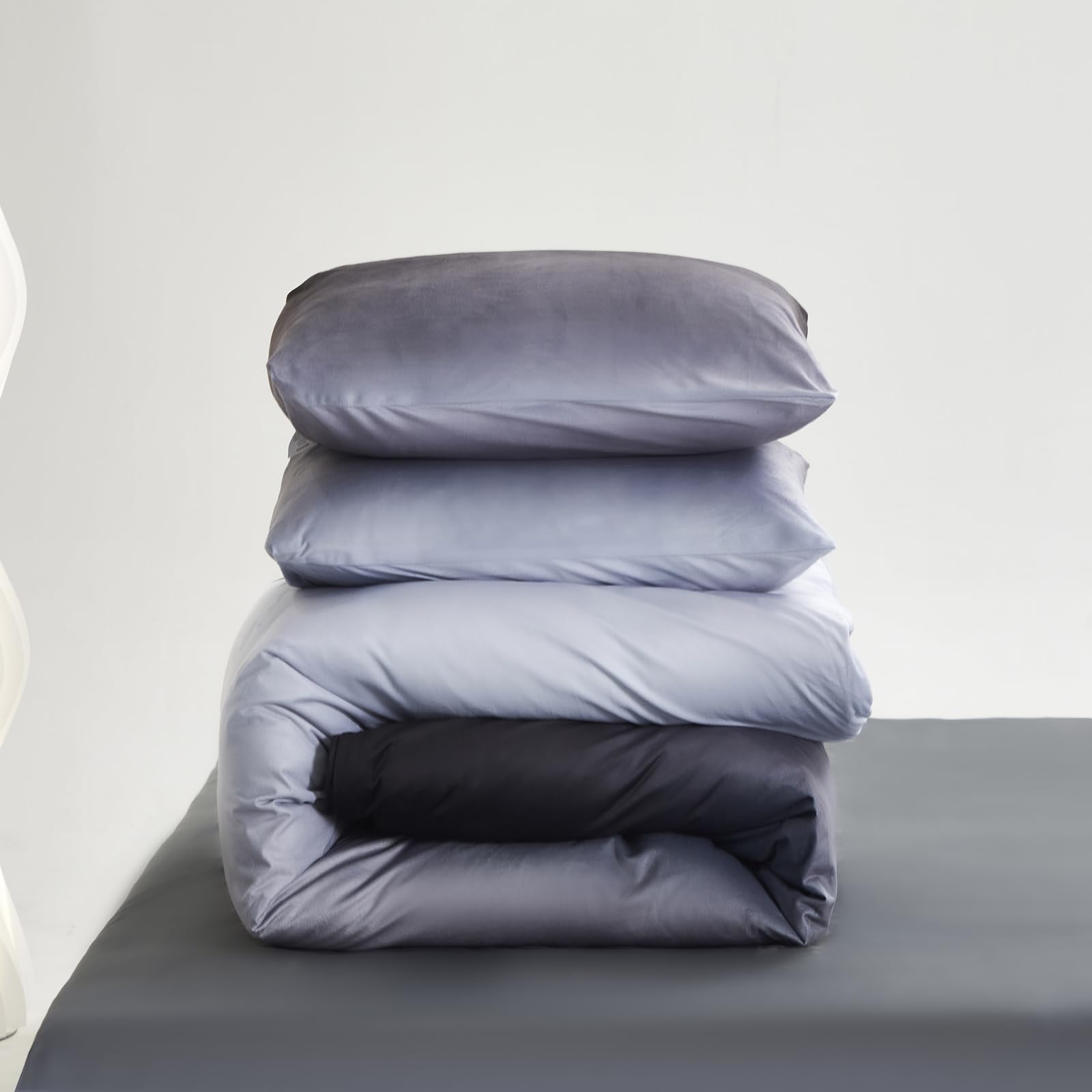 Karever Gray White Gradient Comforter Set Twin Gray Velvet Bedding Comforter Modern Plain White And Deep Gray Gradient Soft Quil