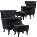 Chairus Mid-Century Modern Accent Chairs With Ottoman Set Of 2, Comfy Velvet Single Sofa Chair Button Tufted Wingback Armchairs
