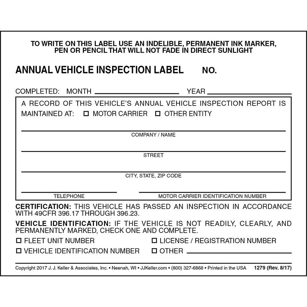 J. J. Keller 20-Pack, Annual Vehicle Inspection Label, 2-Ply Adhesive Vinyl, Dot Compliant