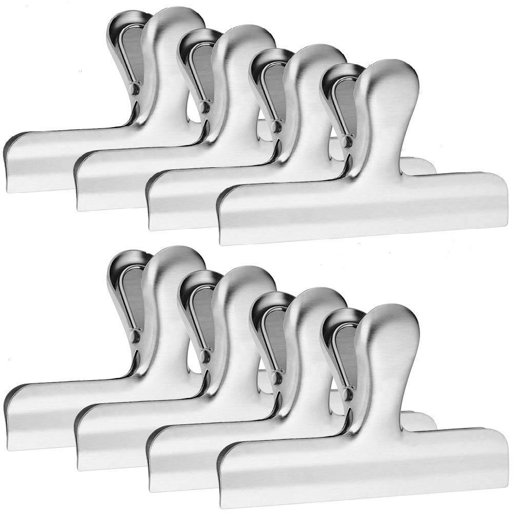 8 Pack Stainless Steel Clips Grips For Chip Bags, 4 Inch Width, Danzix Paper Seal Tool For Coffee Food Bread Bags, Kitchen Home